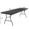 Black Folding Table - 6ft Portable Heavy-Duty Plastic Fold-in-Half Utility Table for Dining and More