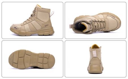 Labor Protection Shoes Anti-smash Anti-puncture Protective Shoes High Top (Option: Beige-46)