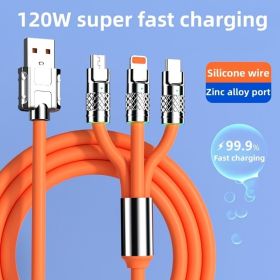 3.3ft 120W 3-In-1 Multi Fast Charging Nylon Braided Cable; USB Charger Cord With 3 Different Ports (Type C/Micro/Lightning) (Color: 3.3ft/orange)