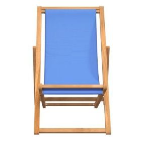 Folding Beach Chair Solid Teak Wood (Color: Brown and blue)
