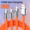3.3ft 120W 3-In-1 Multi Fast Charging Nylon Braided Cable; USB Charger Cord With 3 Different Ports (Type C/Micro/Lightning)